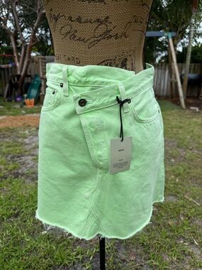 Agolde Neon Green Denim Mini Skirt